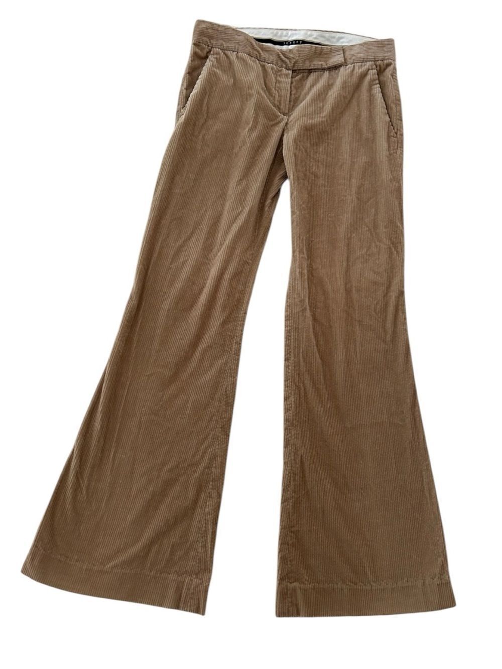 Theory corduroy wide-leg or flare pants in a beige/tan shade size 4